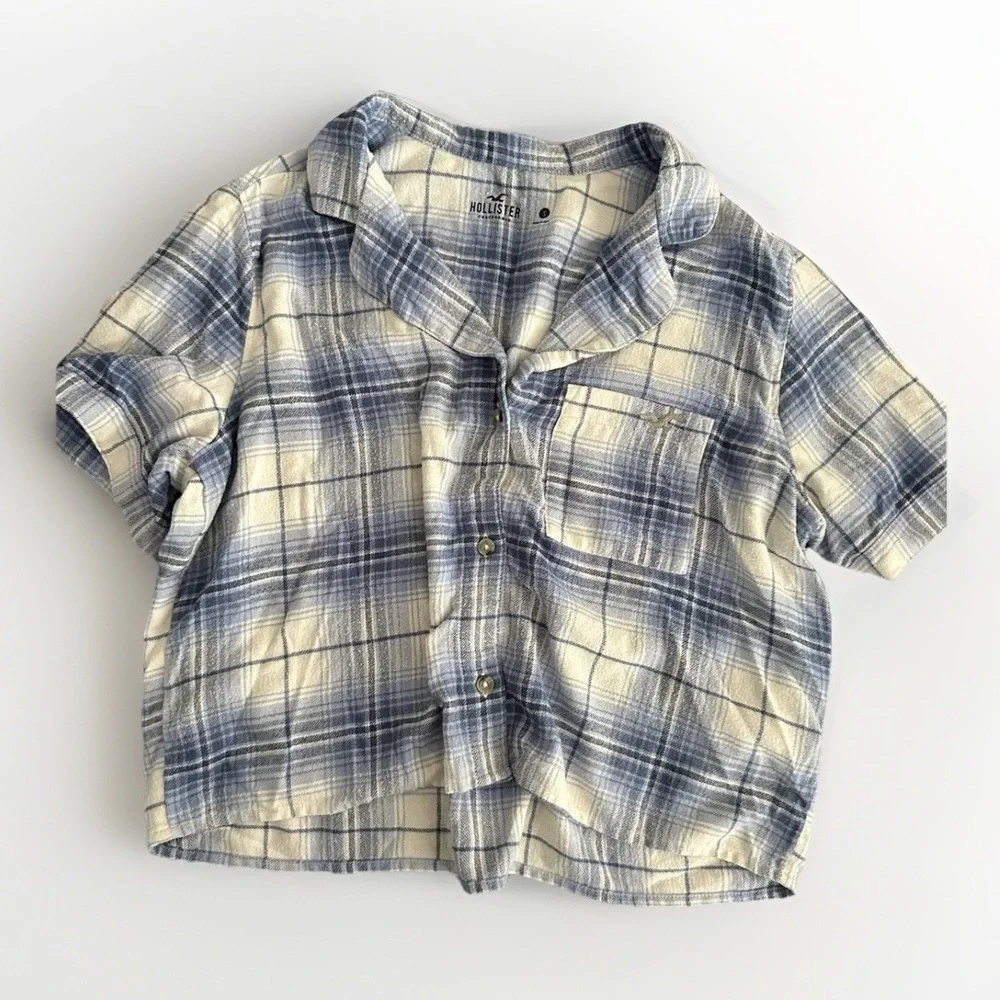 Hollister Pajama Set Womens Small Blue Plaid Sleepwear Shorts Lounge Soft Skater